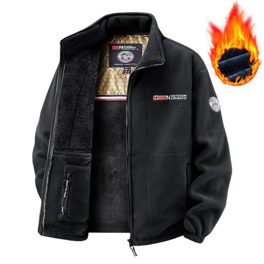 Herren Thermo-Fleecejacke mit vollflorigem Teddyfutter, verdeckter Reißverschluss-Innentasche und hohem Stehkragen EB