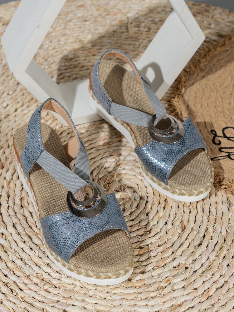 Damen Wedge-Sandalen mit dekorativem Ring und geflochtenem Riemendesign EB