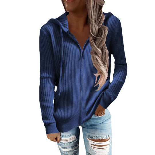 Damen Strickjacke mit Kapuze und Rippstruktur EB