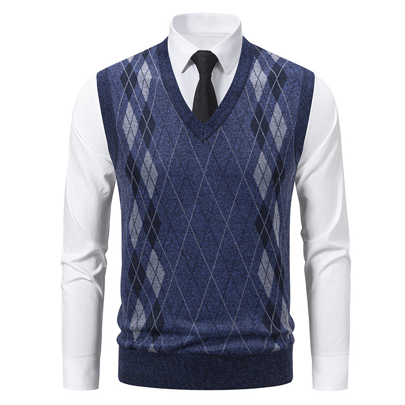 Herren eleganter V-Ausschnitt Pullunder im argyle Muster EB