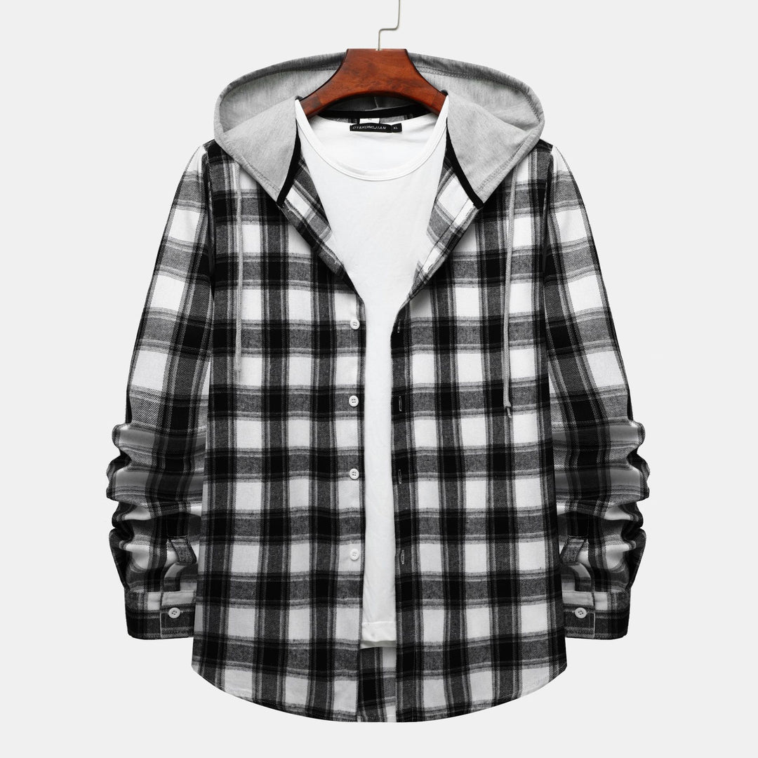 Damen Flanellhemd mit integrierter Kapuze und kariertem Design EB