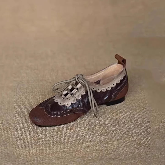 Damen elegante Schnürschuhe mit modischem Wellenmuster und feiner Ziernaht EB