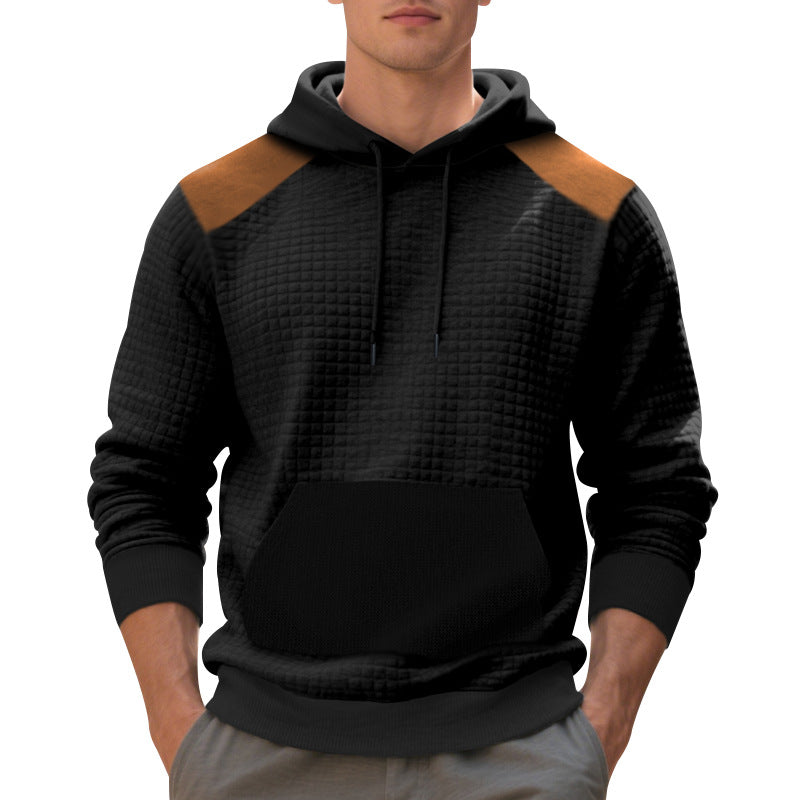 Herren nan urbaner Waffelstrick-Kapuzenpullover mit Kängurutasche und Besatz EB