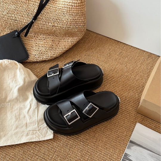 Damen Komfortable Sandalen mit elegantem Riemen und modischen Schnallen EB