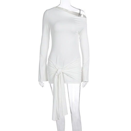 Damen asymmetrisches Wickeloberteil mit dekorativem Knoten EB