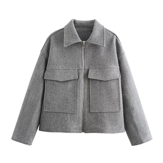 Damen lässige Fleecejacke mit praktischen Taschen und modernem Kragen EB