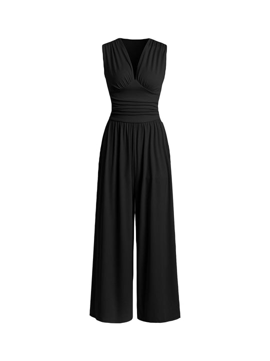 Damen Jumpsuit Palazzo Bein mit Taille
