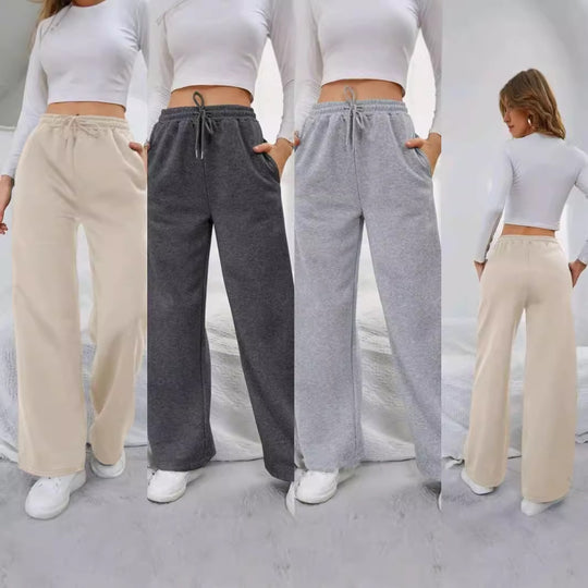 Damen nan High‑Waist Wide‑Leg Jogginghose mit elastischem Komfortbund, Kordelzug und tiefen Eingrifftaschen EB