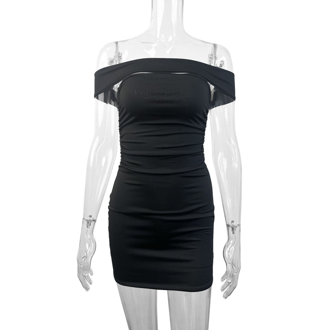 Damen Asymmetrisches Minikleid mit komfortabler Raffung und schulterfreiem Design EB