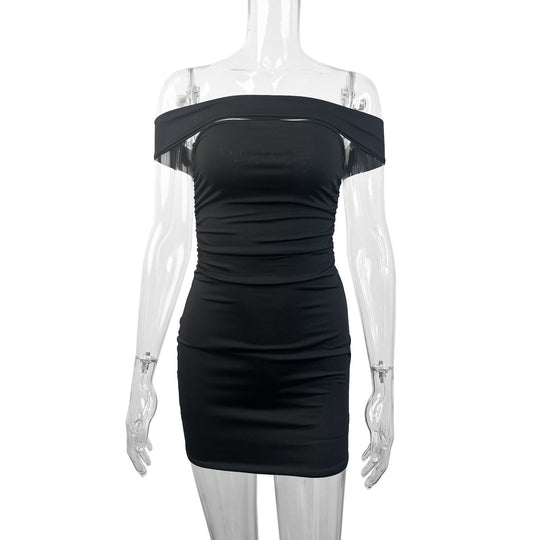 Damen Asymmetrisches Minikleid mit komfortabler Raffung und schulterfreiem Design EB