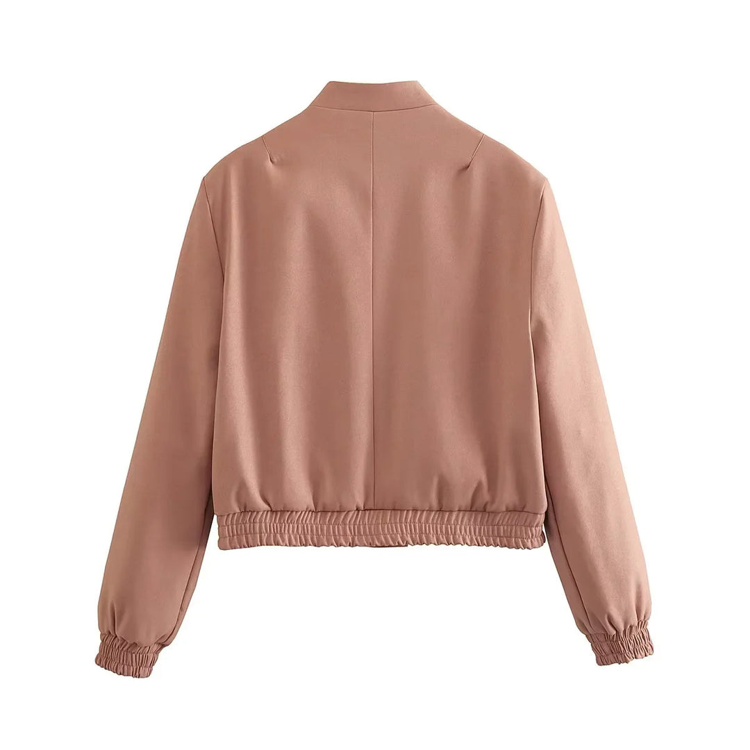 Damen lässige cropped Jacke mit praktischen Taschen und elastischem Saum EB