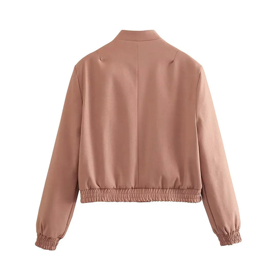 Damen lässige cropped Jacke mit praktischen Taschen und elastischem Saum EB