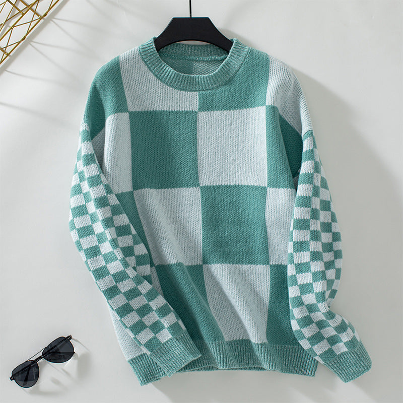 Damen modischer Pullover mit Karomuster und lässigem Schnitt EB