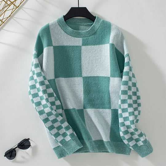Damen modischer Pullover mit Karomuster und lässigem Schnitt EB