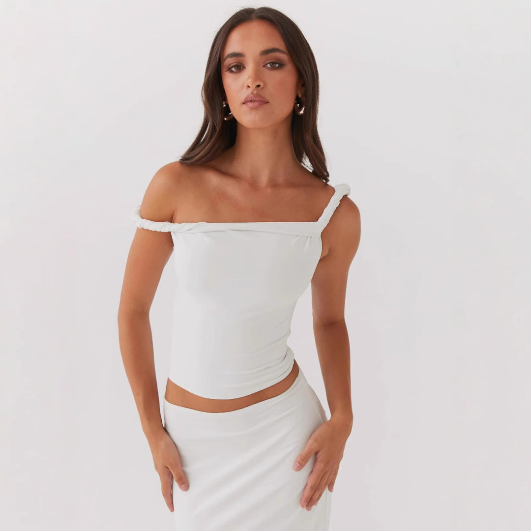 Damen Off-Shoulder Crop-Top mit modischen Raffungselementen EB