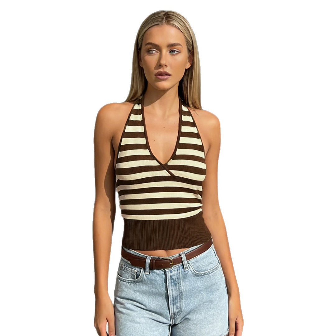 Damen sportliches Crop-Top mit verstellbarem Rückendesign und kontrastierenden Streifen EB