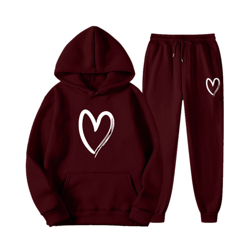 Damen Sweatsuit mit Kängurutasche und herzförmigem Print EB
