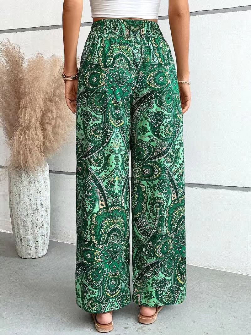 Damen weite Palazzo-Hose mit elastischem Bund und paisley Muster EB