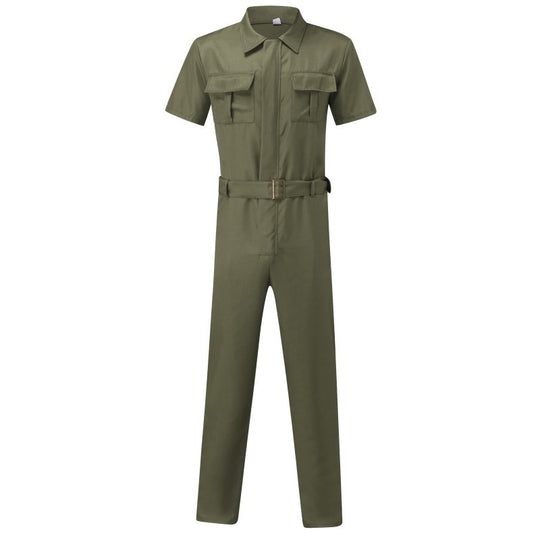 Herren nan Kurzarm-Arbeits-Overall mit Taillengürtel und Brusttaschen EB