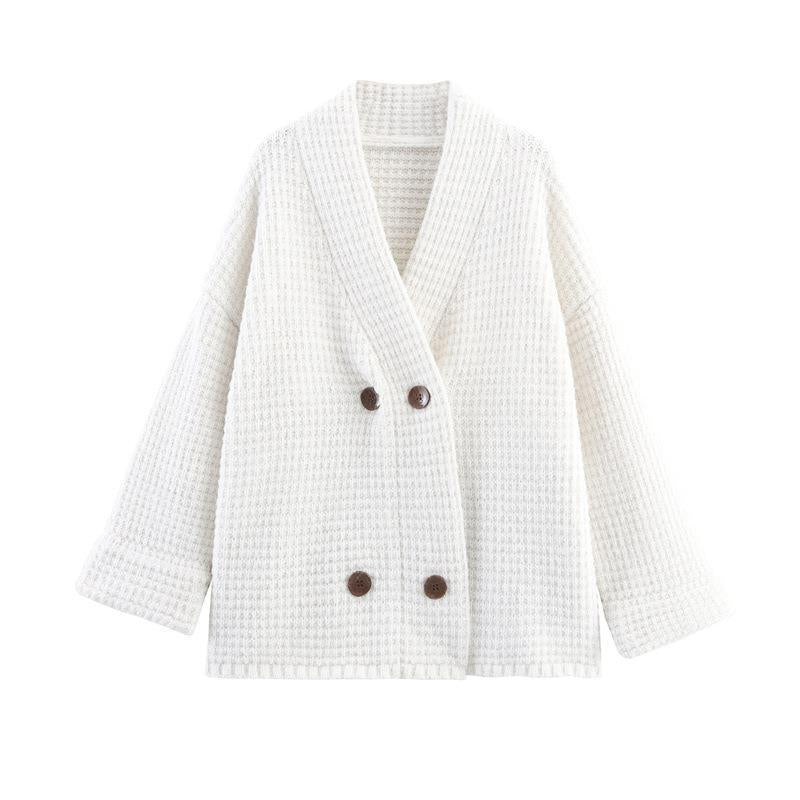Damen gesteppte Strickjacke mit dekorativem Knopfverschluss und hohem Kragen EB