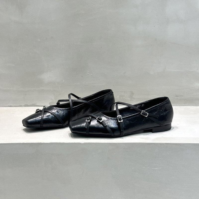 Damen elegante Ballerinas mit modischen Riemchen und exquisite Schnallenverzierung EB