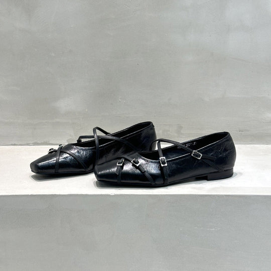 Damen elegante Ballerinas mit modischen Riemchen und exquisite Schnallenverzierung EB