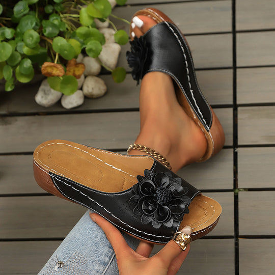 Damen Wedge-Pantoletten mit floralem Detail EB