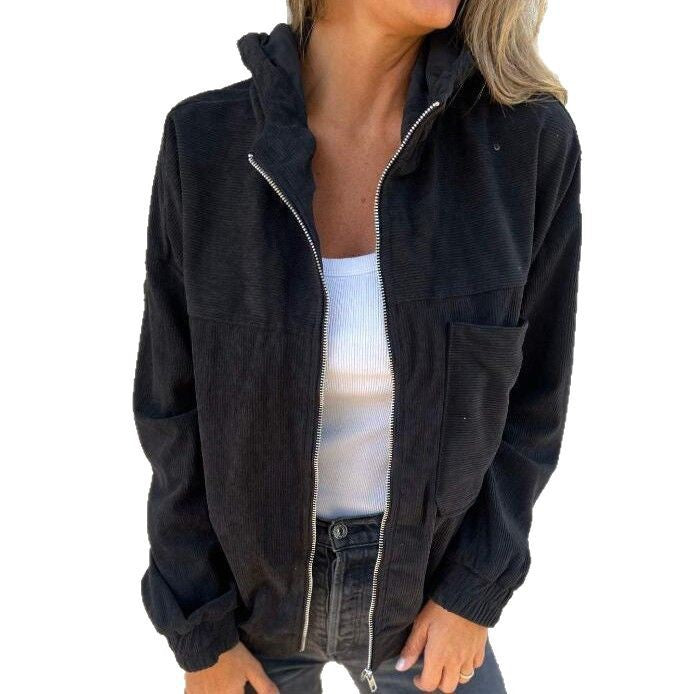 Damen leicht taillierte Cordjacke mit praktischen Taschen EB
