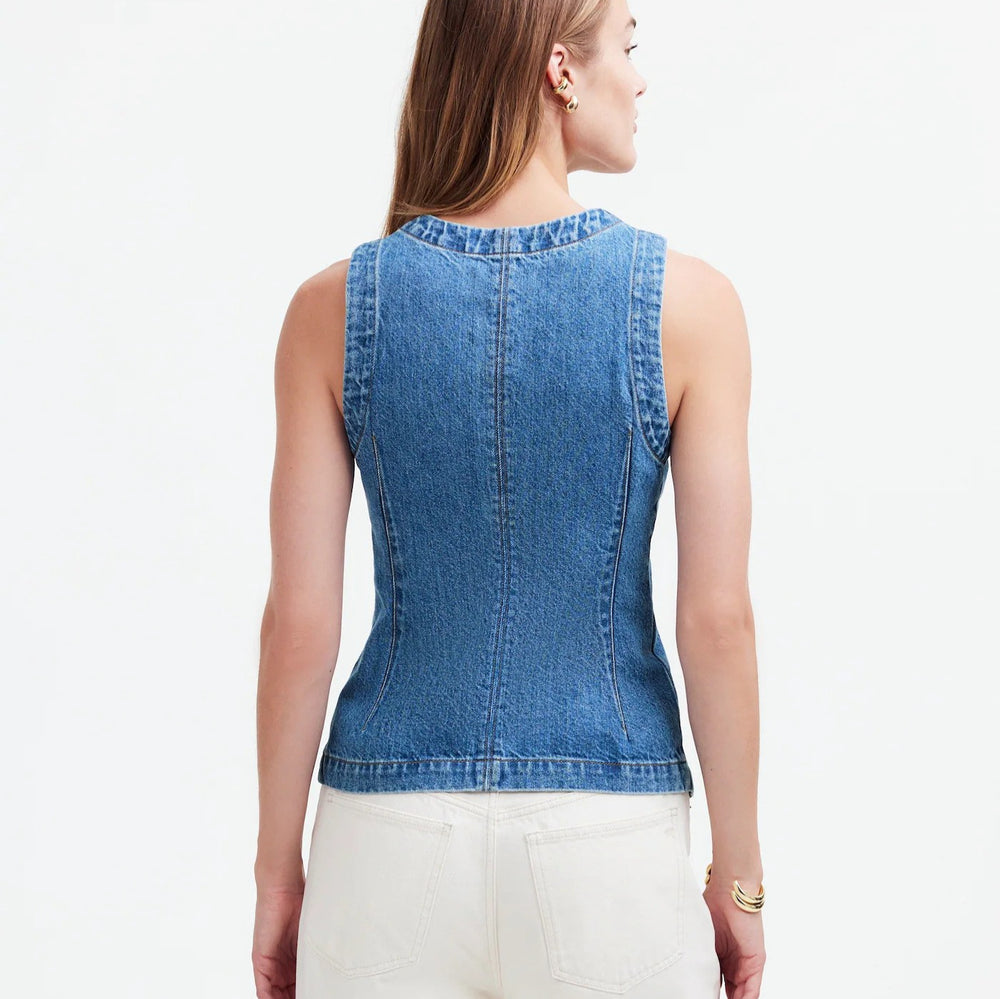 Damen Jeansweste mit Knopfleiste und seitlichen Eingrifftaschen EB