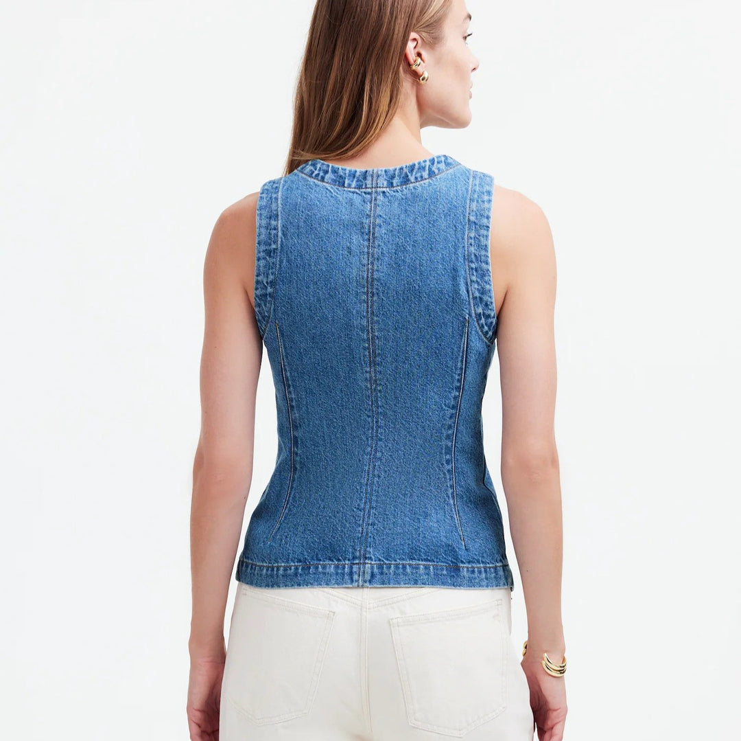 Damen Jeansweste mit Knopfleiste und seitlichen Eingrifftaschen EB
