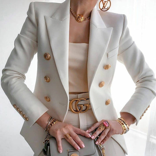 Damen Elegante taillierte Blazerjacke mit goldenen Knöpfen EB