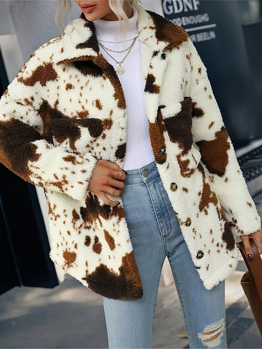 Damen Flauschige Trendjacke mit Tierfell-Optik EB