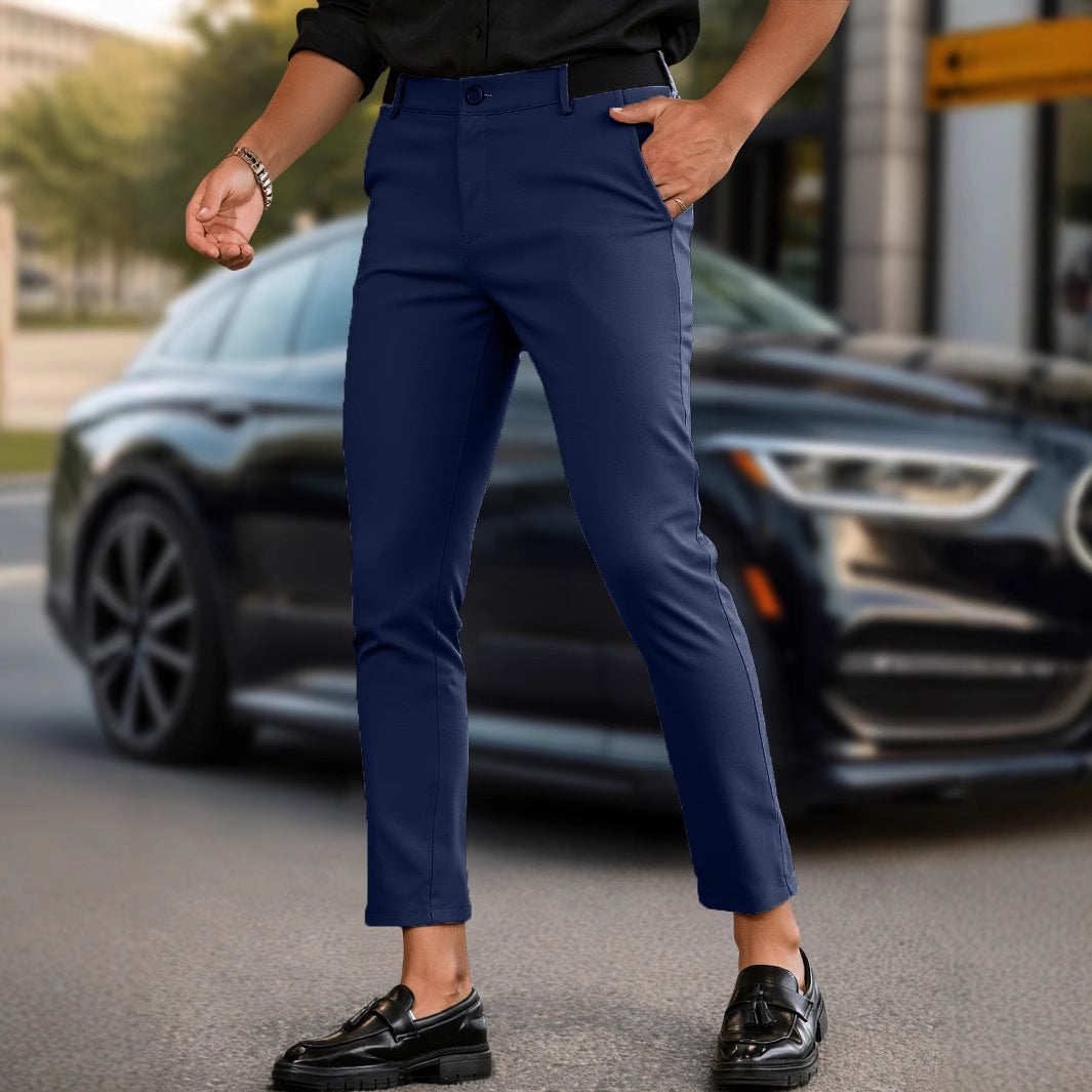 Herren elegante Slim-Fit Freizeithose mit elastischem Bund und klassischen Details EB