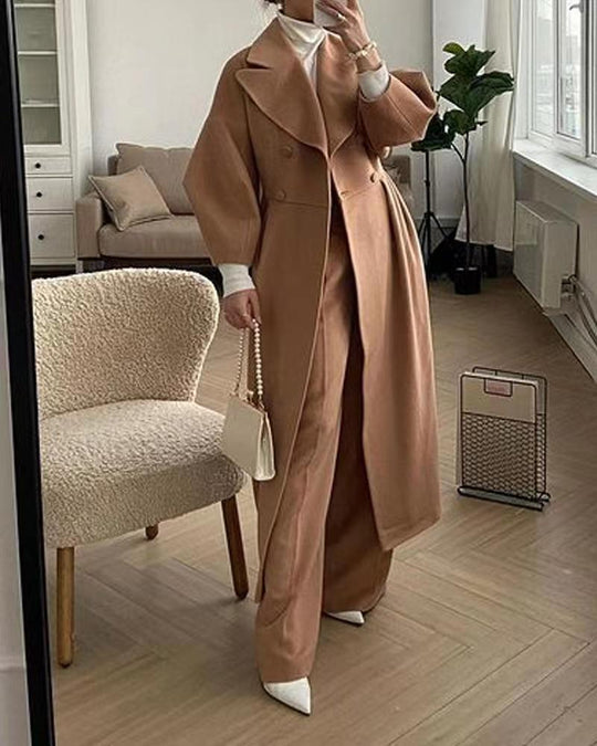 Damen Maxi-Wickelmantel mit seitlichem Schlitz und Ballonärmeln EB