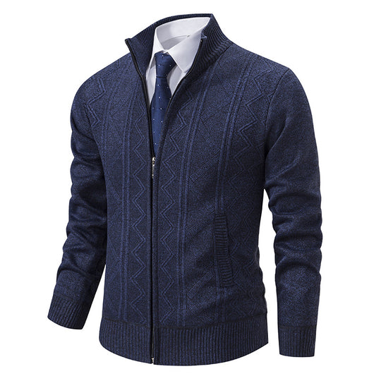 Herren nan Strickjacke mit Reißverschluss, Stehkragen und strukturierter Zopfmuster-Optik EB