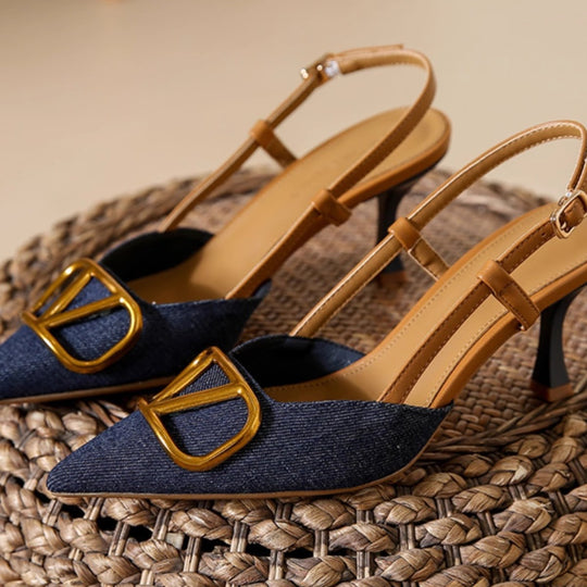 Damen Elegante Slingback-Pumps mit modischem Schnallen-Detail EB
