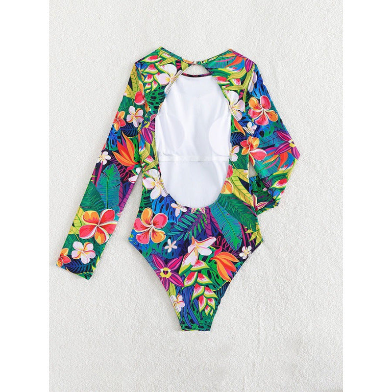 Damen Einteiler Badeanzug mit langem Arm und floralem Design EB