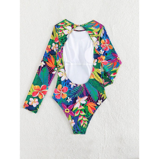 Damen Einteiler Badeanzug mit langem Arm und floralem Design EB