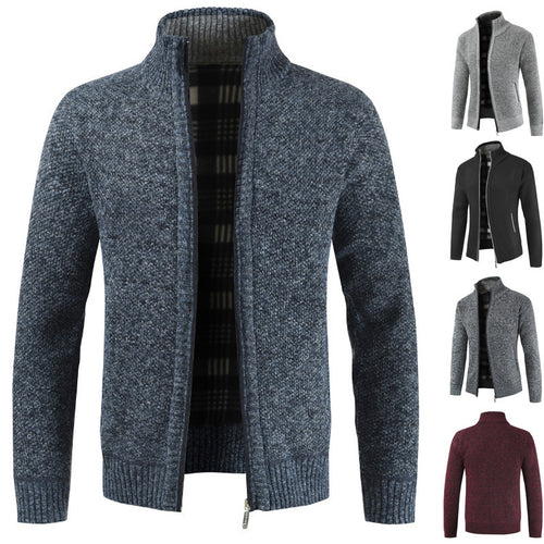 Herren Strickjacke mit hohem Kragen und plüschigen Innenfutter EB