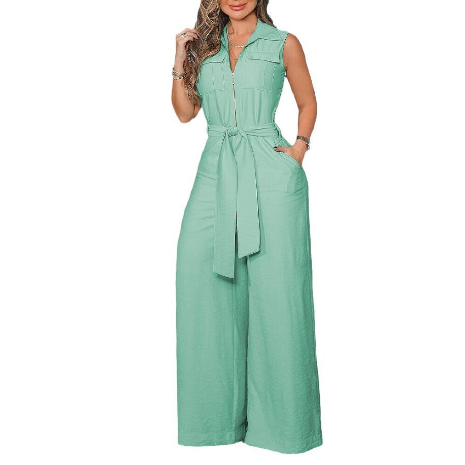 Damen Jumpsuit mit breiten Beinen und praktischem Gürtel EB