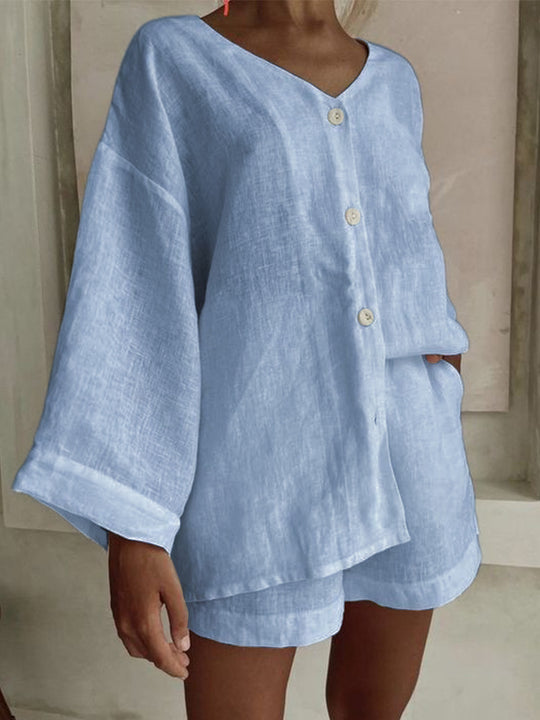 Damen lässiges Set mit weit geschnittenem Oberteil und Shorts EB