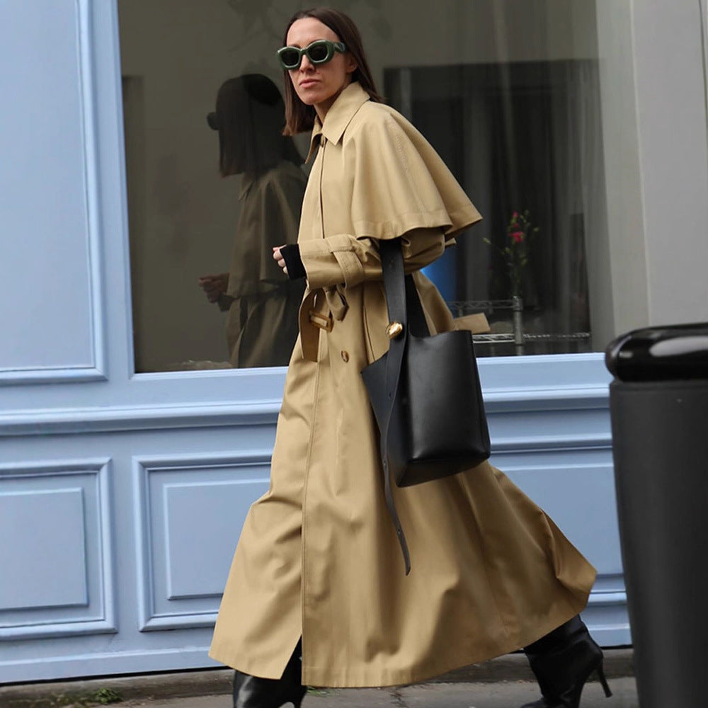 Damen trendiger Trenchcoat mit weit oversize Schnitt und abnehmbarer Kapuze EB