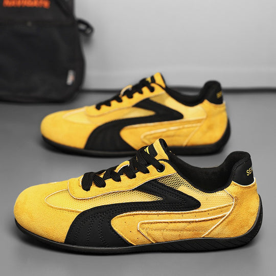 Damen retro-angehauchte Veloursleder-Sneaker mit atmungsaktivem Mesh-Einsatz und rutschfester Gummilaufsohle EB