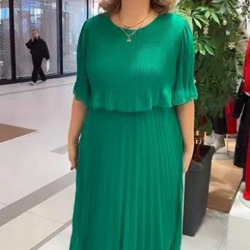 Damen Elegantes Midikleid mit transparenzähnlichen Ärmeln und stilvollen Rüschen EB