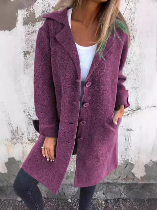 Damen Elegante Wolljacke mit durchgehender Knopfleiste und großzügigen Taschen EB