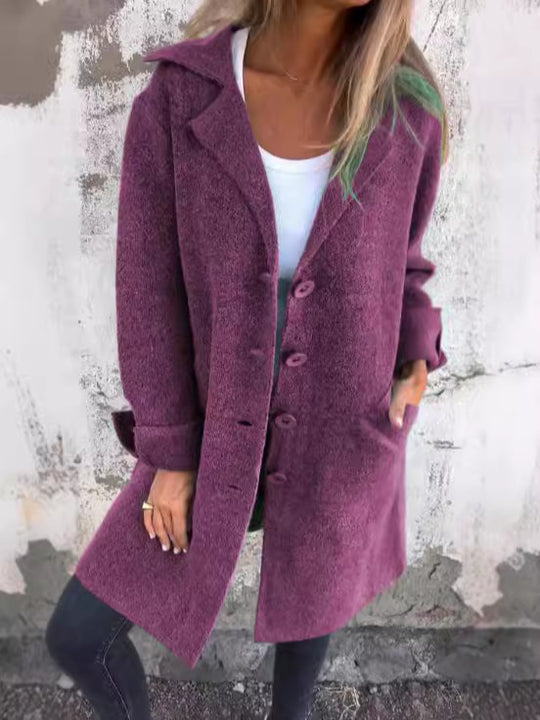 Damen Elegante Wolljacke mit durchgehender Knopfleiste und großzügigen Taschen EB