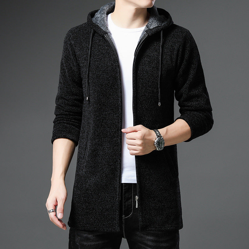 Herren nan urbaner Kapuzen-Strickmantel mit Teddyfutter, verdecktem Reißverschluss und seitlichen Eingrifftaschen EB