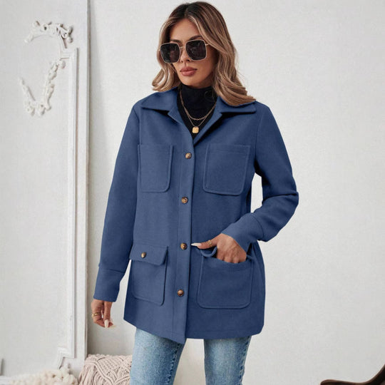Damen Modische Utility-Jacke mit großen Taschen und goldenem Druck EB