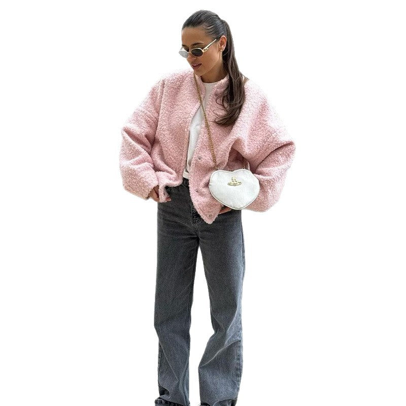 Damen Flauschige Kapuzenjacke aus Teddyfell mit seitlichen Taschen EB
