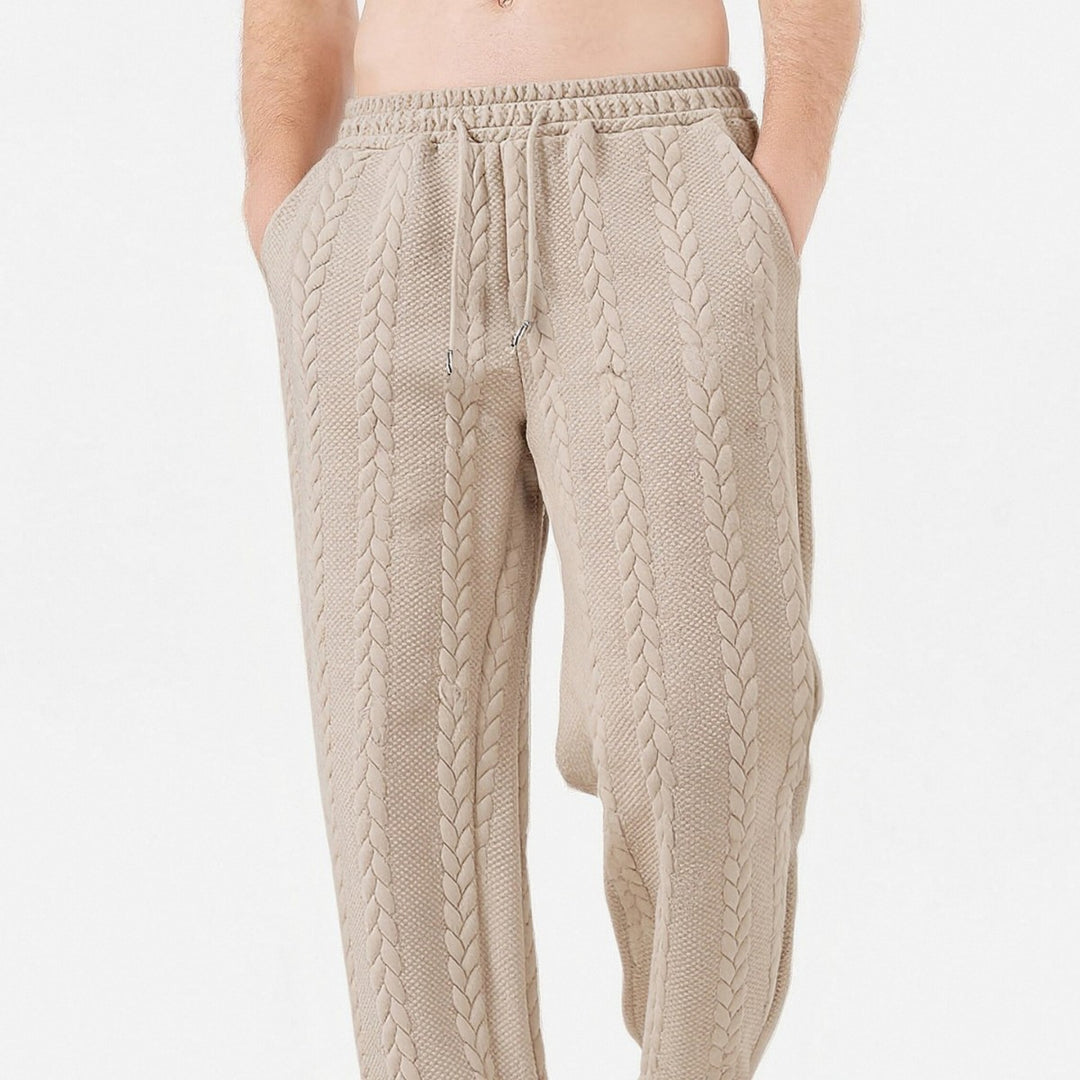 Herren nan grobgestrickte Lounge-Jogginghose mit Zopfstrick, Elastikbund und Kordelzug EB